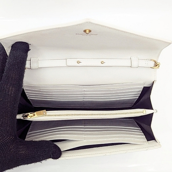 ✨️💎AUTHENTIC  SAINT LAURENT CASSANDRE CHAIN WALLET IN GRAIN DE POUDRE LEATHER - Picture 9 of 15